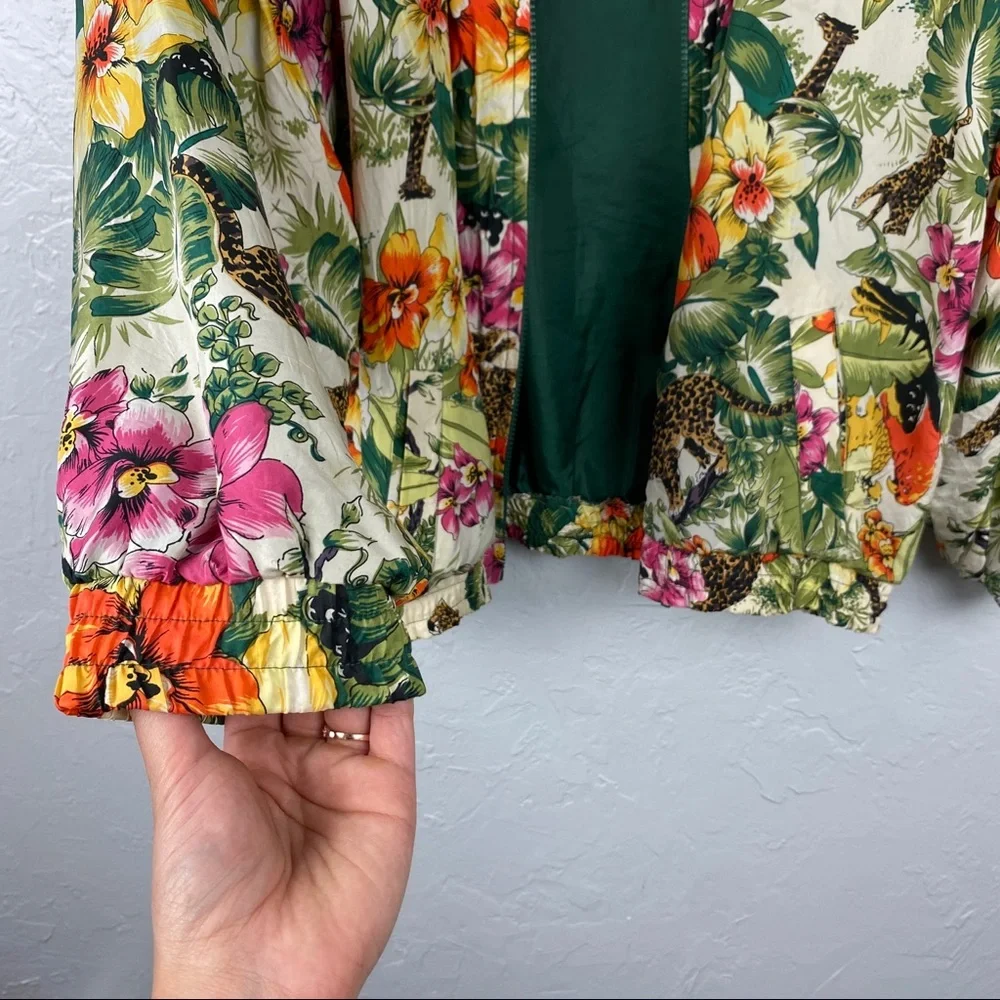 Vintage Atlantic Beach silk floral/leopard windbreaker jacket 90’s streetstyle M